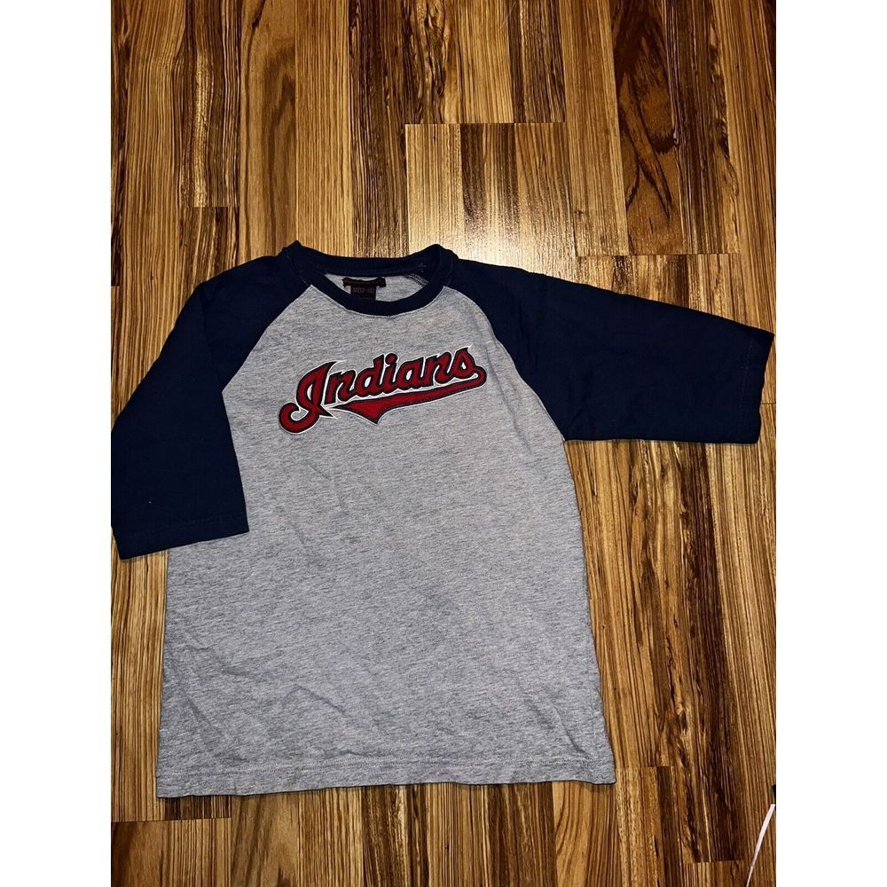 Mighty Mac Sports Cleveland Indians Youth M 10 12 Grey‎ T-Shirt Cotton Blend